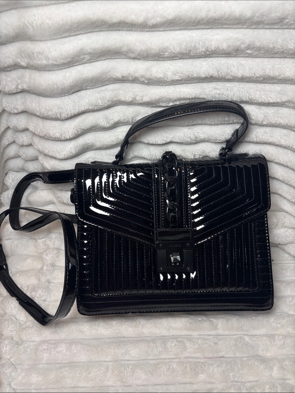Aldo Patent Chain Quilted Crossbody Handbag - Black